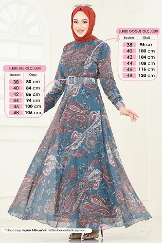 moda selvim الفستان بترولي 204AL357 - Thumbnail