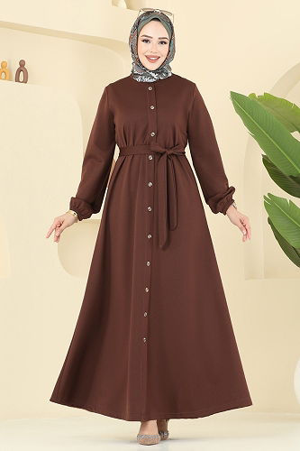 moda selvim الفستان بني 2052ERK1158 - Thumbnail