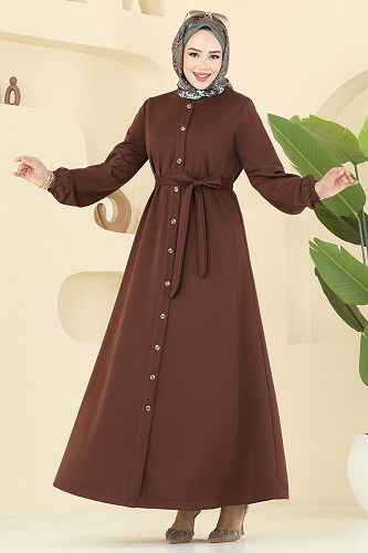 moda selvim الفستان بني 2052ERK1158 - Thumbnail