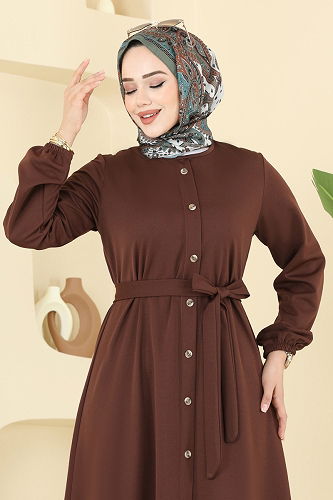 moda selvim الفستان بني 2052ERK1158 - Thumbnail