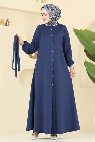 moda selvim Dress 2052ERK1158 Indigo - Thumbnail