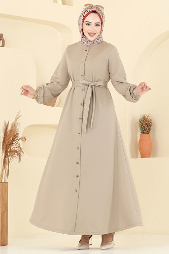 moda selvim Dress 2052ERK1158 Stone - Thumbnail