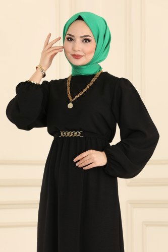moda selvim 2052TBT762 اسود فستان	Dress - Thumbnail