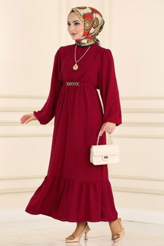 moda selvim Dress 2052TBT762 Claret Red - Thumbnail