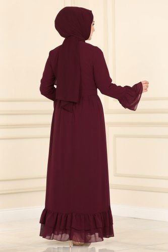 moda selvim 2062-1AB368 الخمري فستان - Thumbnail