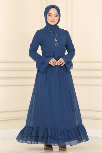 moda selvim Dress 2062-1AB368 Indigo - Thumbnail