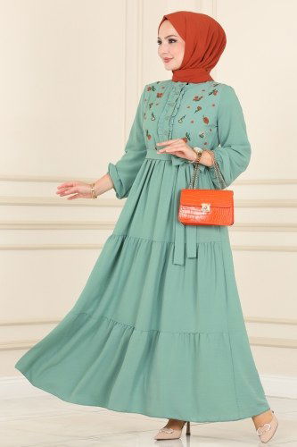 moda selvim 2062BLL803 اخضر فستان - Thumbnail
