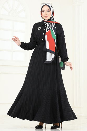 moda selvim الفستان أسود 2065PM271 - Thumbnail