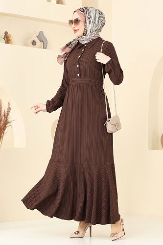 moda selvim Dress 2065PM271 Brown - Thumbnail