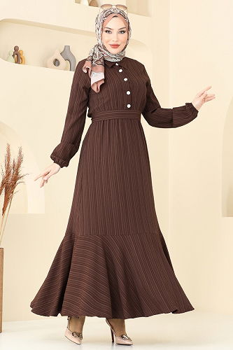 moda selvim Dress 2065PM271 Brown - Thumbnail