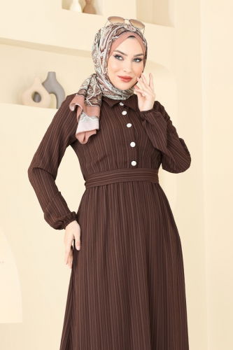 moda selvim Dress 2065PM271 Brown - Thumbnail
