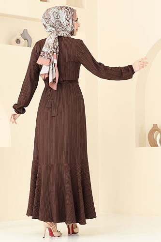moda selvim الفستان بني 2065PM271 - Thumbnail