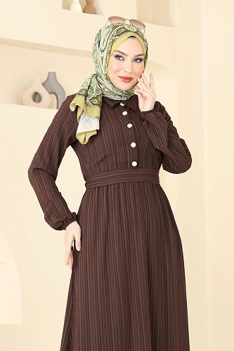 moda selvim Dress 2065PM271 Dark Brown - Thumbnail