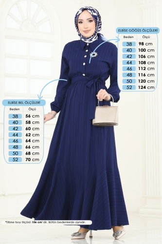 moda selvim Dress 2065PM271 Light Navy Blue - Thumbnail