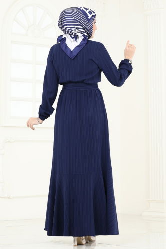 moda selvim Dress 2065PM271 Navy Blue - Thumbnail