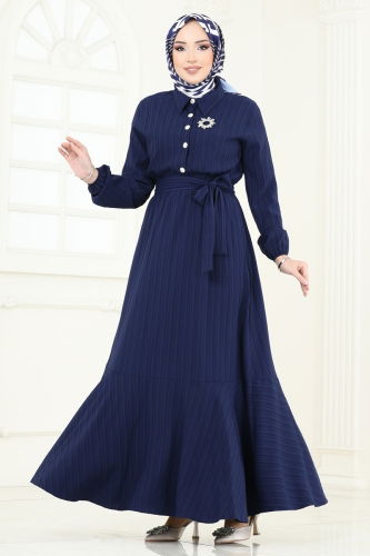 moda selvim Dress 2065PM271 Navy Blue - Thumbnail