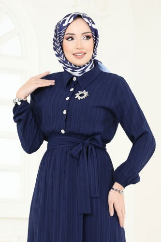 moda selvim Dress 2065PM271 Navy Blue - Thumbnail