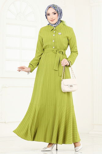 moda selvim Dress 2065PM271 Oil Green - Thumbnail