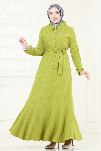 moda selvim Dress 2065PM271 Oil Green - Thumbnail