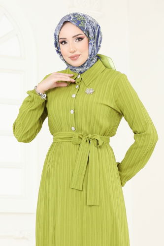 moda selvim Dress 2065PM271 Oil Green - Thumbnail