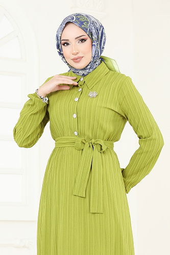 moda selvim Dress 2065PM271 Oil Green - Thumbnail