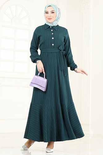 moda selvim Dress 2065PM271 Petroleum - Thumbnail