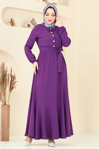 moda selvim Dress 2065PM271 Purple - Thumbnail