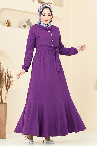 moda selvim Dress 2065PM271 Purple - Thumbnail