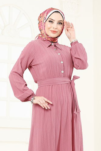 moda selvim الفستان وردي 2065PM271 - Thumbnail