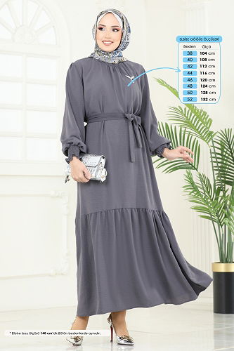 moda selvim الفستان رمادي غامق 2068MP806 - Thumbnail