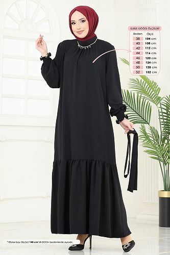 moda selvim الفستان أسود 2068MP806 - Thumbnail