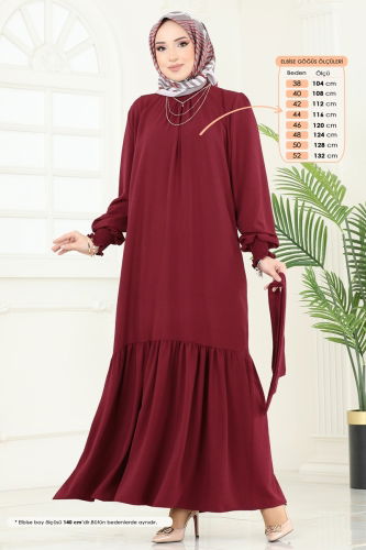 moda selvim Dress 2068MP806 Burgundy - Thumbnail