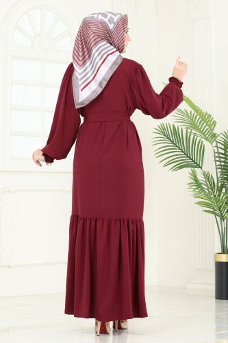 moda selvim Dress 2068MP806 Burgundy - Thumbnail