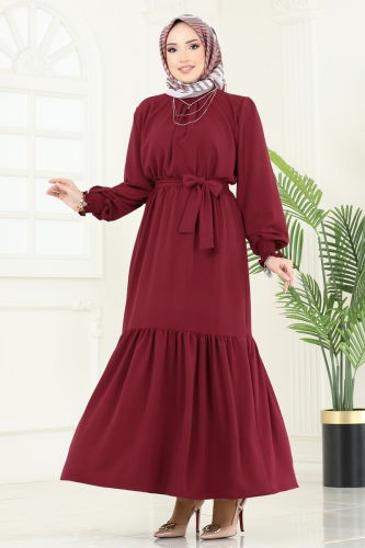 moda selvim Dress 2068MP806 Burgundy - Thumbnail