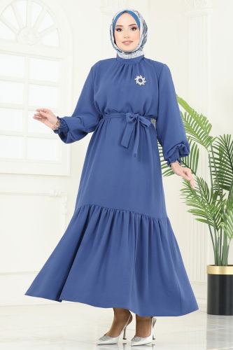 moda selvim Dress 2068MP806 Indigo - Thumbnail