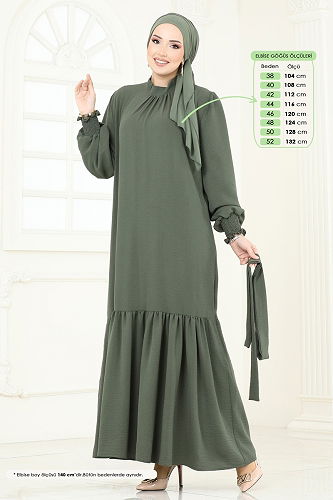 moda selvim الفستان اخضر عفني 2068MP806 - Thumbnail