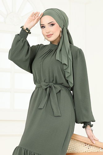 moda selvim الفستان اخضر عفني 2068MP806 - Thumbnail