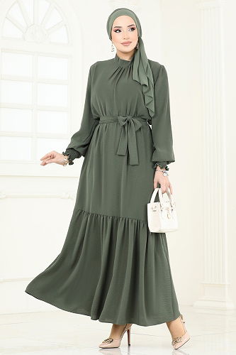 moda selvim الفستان اخضر عفني 2068MP806 - Thumbnail