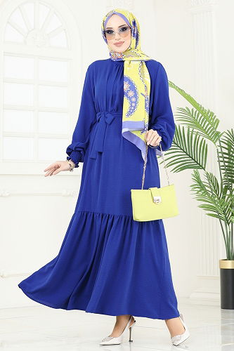 moda selvim الفستان نيلي 2068MP806 - Thumbnail