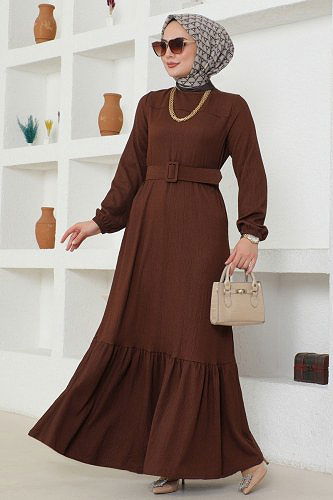 moda selvim 206YNS793 البني فستان - Thumbnail