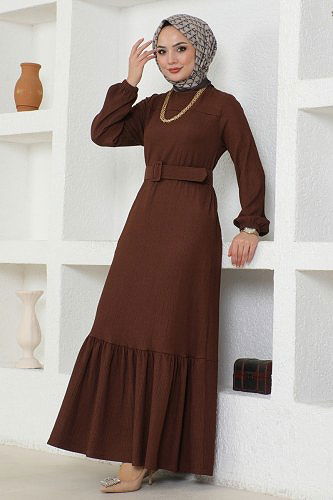 moda selvim 206YNS793 البني فستان - Thumbnail