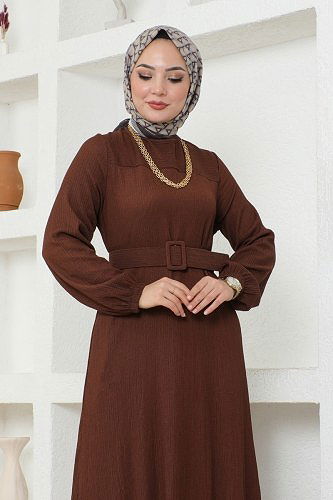 moda selvim 206YNS793 البني فستان - Thumbnail