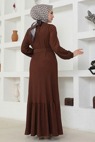 moda selvim 206YNS793 البني فستان - Thumbnail