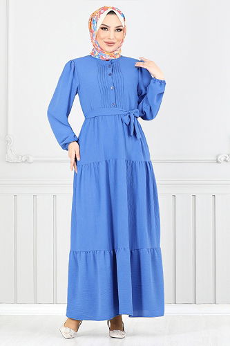 moda selvim Dress 207ASN936-M Indigo - Thumbnail