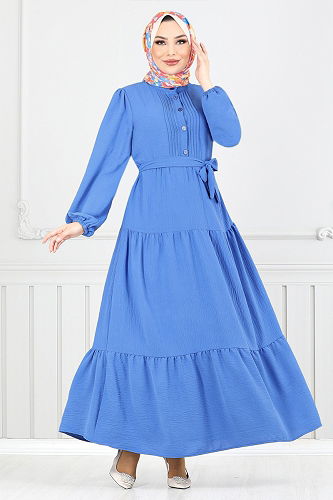 moda selvim Dress 207ASN936-M Indigo - Thumbnail