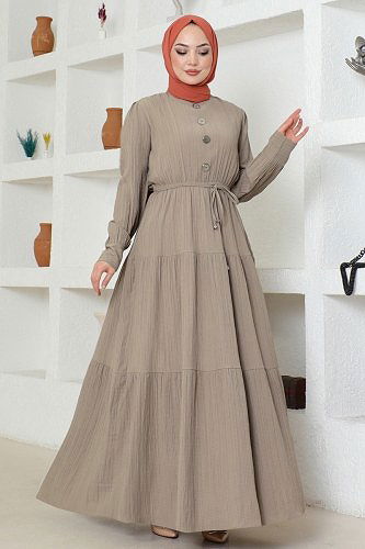 moda selvim Dress 2083PM271 Stone - Thumbnail