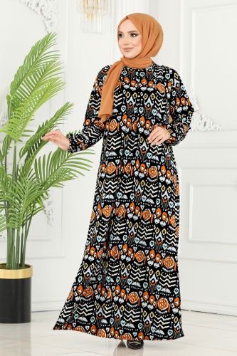 P.R.M. - DRESS 2089PM271 Black & Orange