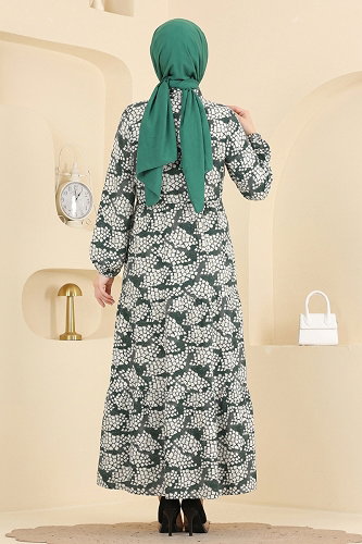 moda selvim الفستان أخضر عفني وسكري 209NZRK1200 - Thumbnail