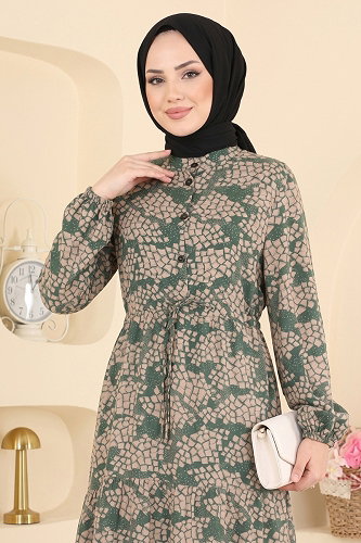moda selvim Dress 209NZRK1200 Vision & Khaki - Thumbnail