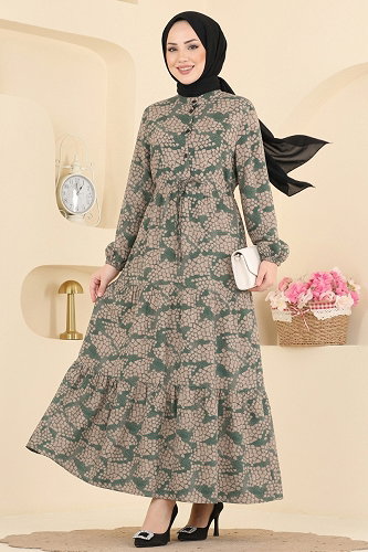 moda selvim Dress 209NZRK1200 Vision & Khaki - Thumbnail